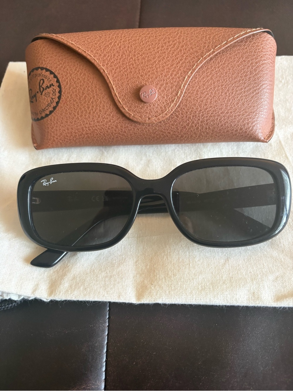 Ray-Ban Women's Black Oversized Rectangular Sunglasses with Brown Case